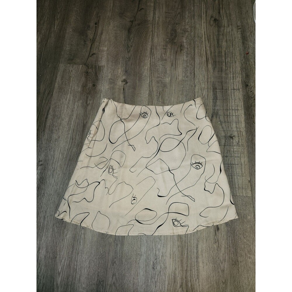 PRINCESS POLLY Cream Black Abstract Face Line Art Silk Mini Skirt | 8